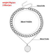 Double Layer Geometric Round White Mother-of-Pearl Pendant Necklace for Women Metal Thick Aluminum Chain Jewelry