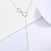 S925 Sterling Silver Cross Pendant Necklace for Women, European and American Style, Autumn and Winter Sweater Chain, Men's Light Luxury High-end Clavicle Chain Neck Chain