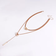 Trendy Double Circle Collarbone Chain Tassel Long Bar Pendant Necklace Sweater Chain Design Sense Necklace