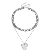 Double Layer Geometric Round White Mother-of-Pearl Pendant Necklace for Women Metal Thick Aluminum Chain Jewelry
