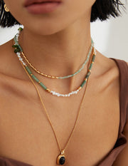Designer Green Gemstone & Pearl Statement Necklace | Moss Agate, Aventurine & Sterling Silver