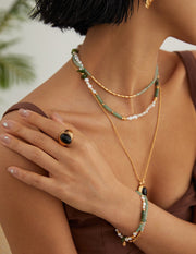 Creative Gemstone & Pearl Bracelet | Moss Agate, Strawberry Quartz & Sterling Silver