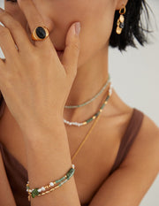 Creative Gemstone & Pearl Bracelet | Moss Agate, Strawberry Quartz & Sterling Silver
