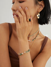 Creative Gemstone & Pearl Bracelet | Moss Agate, Strawberry Quartz & Sterling Silver