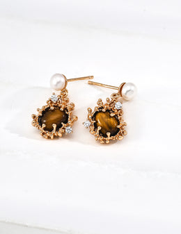 Lava Coral Series Tiger's Eye Earrings