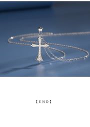 S925 Sterling Silver Cross Pendant Necklace for Women, European and American Style, Autumn and Winter Sweater Chain, Men's Light Luxury High-end Clavicle Chain Neck Chain
