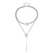 Trendy Double Circle Collarbone Chain Tassel Long Bar Pendant Necklace Sweater Chain Design Sense Necklace