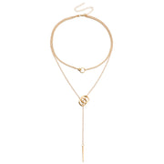 Trendy Double Circle Collarbone Chain Tassel Long Bar Pendant Necklace Sweater Chain Design Sense Necklace