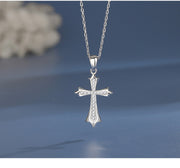 S925 Sterling Silver Cross Pendant Necklace for Women, European and American Style, Autumn and Winter Sweater Chain, Men's Light Luxury High-end Clavicle Chain Neck Chain