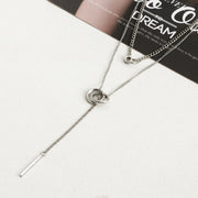 Trendy Double Circle Collarbone Chain Tassel Long Bar Pendant Necklace Sweater Chain Design Sense Necklace