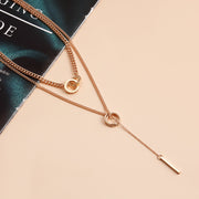 Trendy Double Circle Collarbone Chain Tassel Long Bar Pendant Necklace Sweater Chain Design Sense Necklace