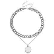 Double Layer Geometric Round White Mother-of-Pearl Pendant Necklace for Women Metal Thick Aluminum Chain Jewelry