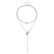 Trendy Double Circle Collarbone Chain Tassel Long Bar Pendant Necklace Sweater Chain Design Sense Necklace
