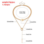 Trendy Double Circle Collarbone Chain Tassel Long Bar Pendant Necklace Sweater Chain Design Sense Necklace