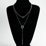 Trendy Double Circle Collarbone Chain Tassel Long Bar Pendant Necklace Sweater Chain Design Sense Necklace