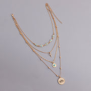 Fashion INS Multi-layer Small Hole Chain Hollow Flower Inlaid Diamond Cross Pendant Necklace for Women