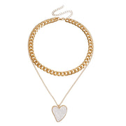 Double Layer Geometric Round White Mother-of-Pearl Pendant Necklace for Women Metal Thick Aluminum Chain Jewelry