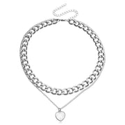 Double Layer Geometric Round White Mother-of-Pearl Pendant Necklace for Women Metal Thick Aluminum Chain Jewelry