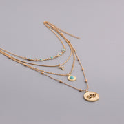 Fashion INS Multi-layer Small Hole Chain Hollow Flower Inlaid Diamond Cross Pendant Necklace for Women