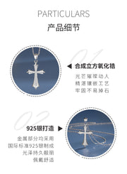 S925 Sterling Silver Cross Pendant Necklace for Women, European and American Style, Autumn and Winter Sweater Chain, Men's Light Luxury High-end Clavicle Chain Neck Chain