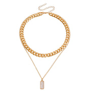 Double Layer Geometric Round White Mother-of-Pearl Pendant Necklace for Women Metal Thick Aluminum Chain Jewelry