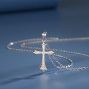 S925 Sterling Silver Cross Pendant Necklace for Women, European and American Style, Autumn and Winter Sweater Chain, Men's Light Luxury High-end Clavicle Chain Neck Chain