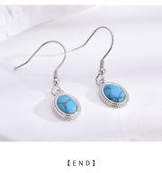 S925 Sterling Silver Turquoise Earrings for Women, Niche Retro European and American Fashion, Light Luxury, Elegant and High-end Feel, Ear Jewelry, Ear Drops