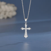 S925 Sterling Silver Cross Pendant Necklace for Women, European and American Style, Autumn and Winter Sweater Chain, Men's Light Luxury High-end Clavicle Chain Neck Chain
