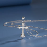 S925 Sterling Silver Cross Pendant Necklace for Women, European and American Style, Autumn and Winter Sweater Chain, Men's Light Luxury High-end Clavicle Chain Neck Chain