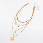Fashion INS Multi-layer Small Hole Chain Hollow Flower Inlaid Diamond Cross Pendant Necklace for Women