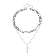 Double Layer Geometric Round White Mother-of-Pearl Pendant Necklace for Women Metal Thick Aluminum Chain Jewelry