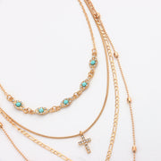 Fashion INS Multi-layer Small Hole Chain Hollow Flower Inlaid Diamond Cross Pendant Necklace for Women
