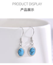 S925 Sterling Silver Turquoise Earrings for Women, Niche Retro European and American Fashion, Light Luxury, Elegant and High-end Feel, Ear Jewelry, Ear Drops
