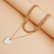 Double Layer Geometric Round White Mother-of-Pearl Pendant Necklace for Women Metal Thick Aluminum Chain Jewelry