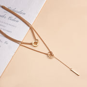 Trendy Double Circle Collarbone Chain Tassel Long Bar Pendant Necklace Sweater Chain Design Sense Necklace