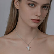 S925 Sterling Silver Cross Pendant Necklace for Women, European and American Style, Autumn and Winter Sweater Chain, Men's Light Luxury High-end Clavicle Chain Neck Chain