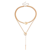 Trendy Double Circle Collarbone Chain Tassel Long Bar Pendant Necklace Sweater Chain Design Sense Necklace
