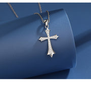 S925 Sterling Silver Cross Pendant Necklace for Women, European and American Style, Autumn and Winter Sweater Chain, Men's Light Luxury High-end Clavicle Chain Neck Chain