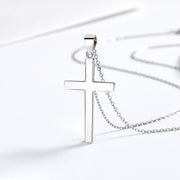 S925 Sterling Silver Cross Pendant Necklace for Women, European and American Style, Autumn and Winter Sweater Chain, Men's Light Luxury High-end Clavicle Chain Neck Chain