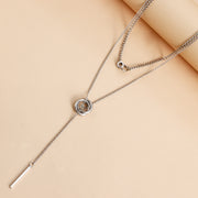 Trendy Double Circle Collarbone Chain Tassel Long Bar Pendant Necklace Sweater Chain Design Sense Necklace