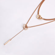 Trendy Double Circle Collarbone Chain Tassel Long Bar Pendant Necklace Sweater Chain Design Sense Necklace