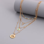 Fashion INS Multi-layer Small Hole Chain Hollow Flower Inlaid Diamond Cross Pendant Necklace for Women