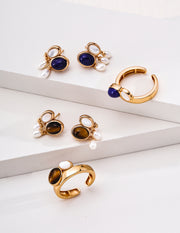 mayite Lapis Lazuli Tiger Eye Shell Ring – S925 Sterling Silver