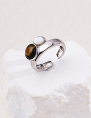 mayite Lapis Lazuli Tiger Eye Shell Ring – S925 Sterling Silver
