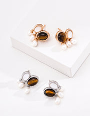 mayite Lapis Lazuli Tiger Eye Shell Pearl Earrings – S925 Sterling Silver