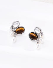 mayite Lapis Lazuli Tiger Eye Shell Pearl Earrings – S925 Sterling Silver