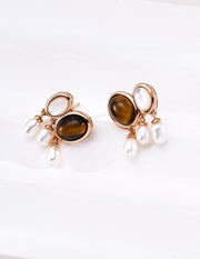 mayite Lapis Lazuli Tiger Eye Shell Pearl Earrings – S925 Sterling Silver
