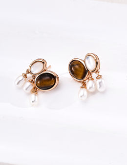 mayite Lapis Lazuli Tiger Eye Shell Pearl Earrings – S925 Sterling Silver