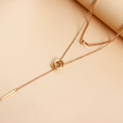 Trendy Double Circle Collarbone Chain Tassel Long Bar Pendant Necklace Sweater Chain Design Sense Necklace