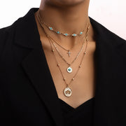 Fashion INS Multi-layer Small Hole Chain Hollow Flower Inlaid Diamond Cross Pendant Necklace for Women